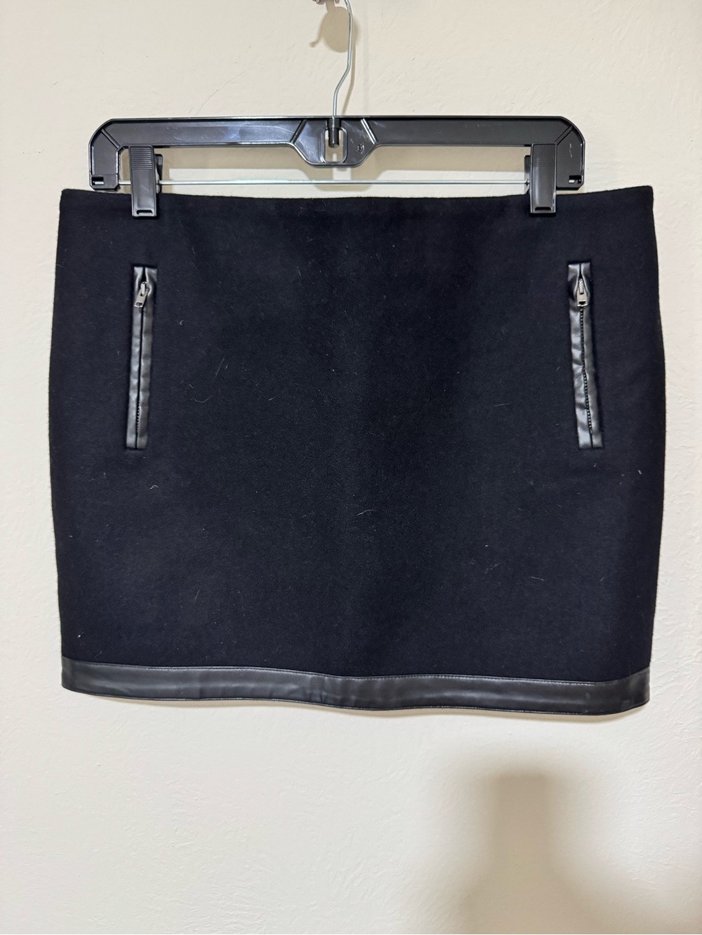 Maje Black Mini Skirt with Leather Trim